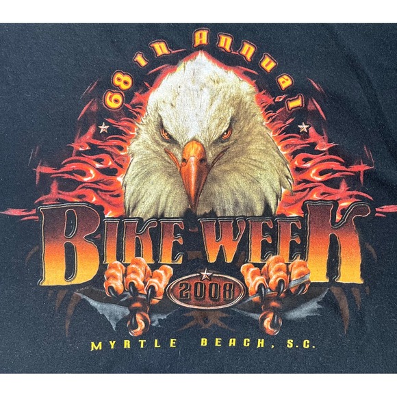 Vtg Myrtle Beach Bike Week 2008 Eagle Flame Graphic T-Shirt Mens Large Black - Picture 5 of 8
